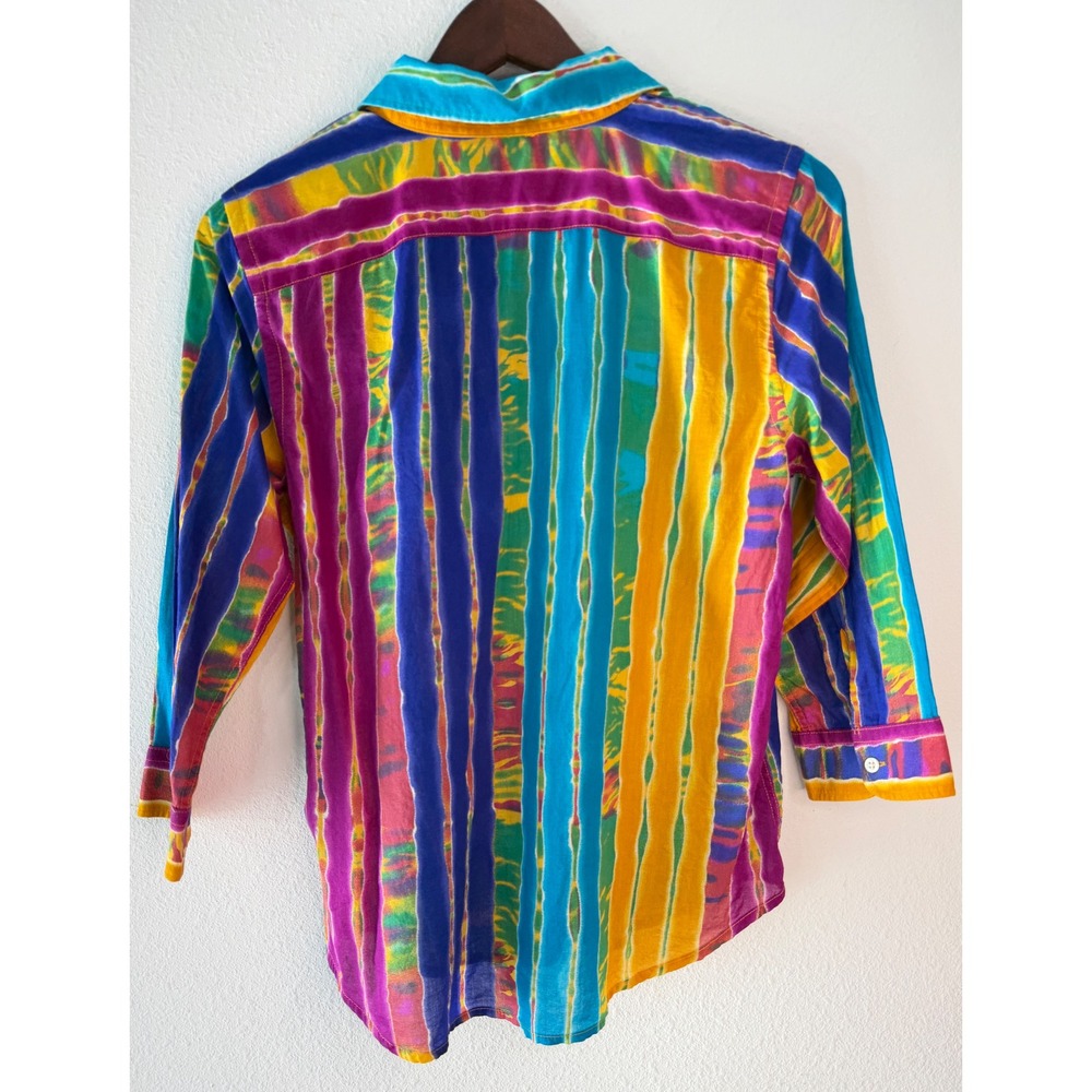 VTG Y2K Lauren Ralph Lauren Tie Dye Button Down Shirt Boho Colorful Hippie PM - Picture 3 of 8